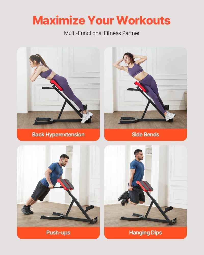 VEVOR Roman Chair Hyperextension Bench, 300 lbs Adjustable Extension Machine, Multi-Function Exercise Equipment for Glute, Hamstring, Lower Back, and Ab Workout, Fitness Weight Bench for Home Gy - Image 3