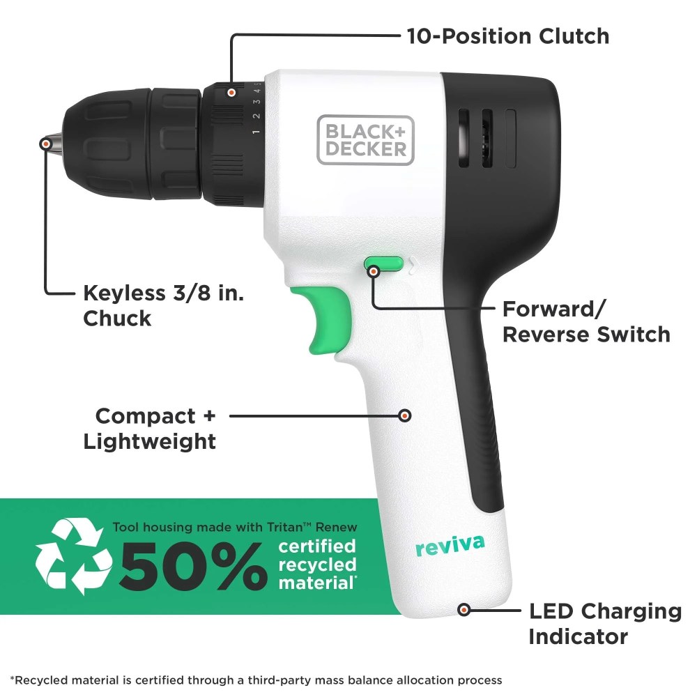 BLACKDECKER Reviva 12V MAX Cordless Drill with Charger and Double-Ended Screwdriver Bit (REVCDD12C) - Image 14
