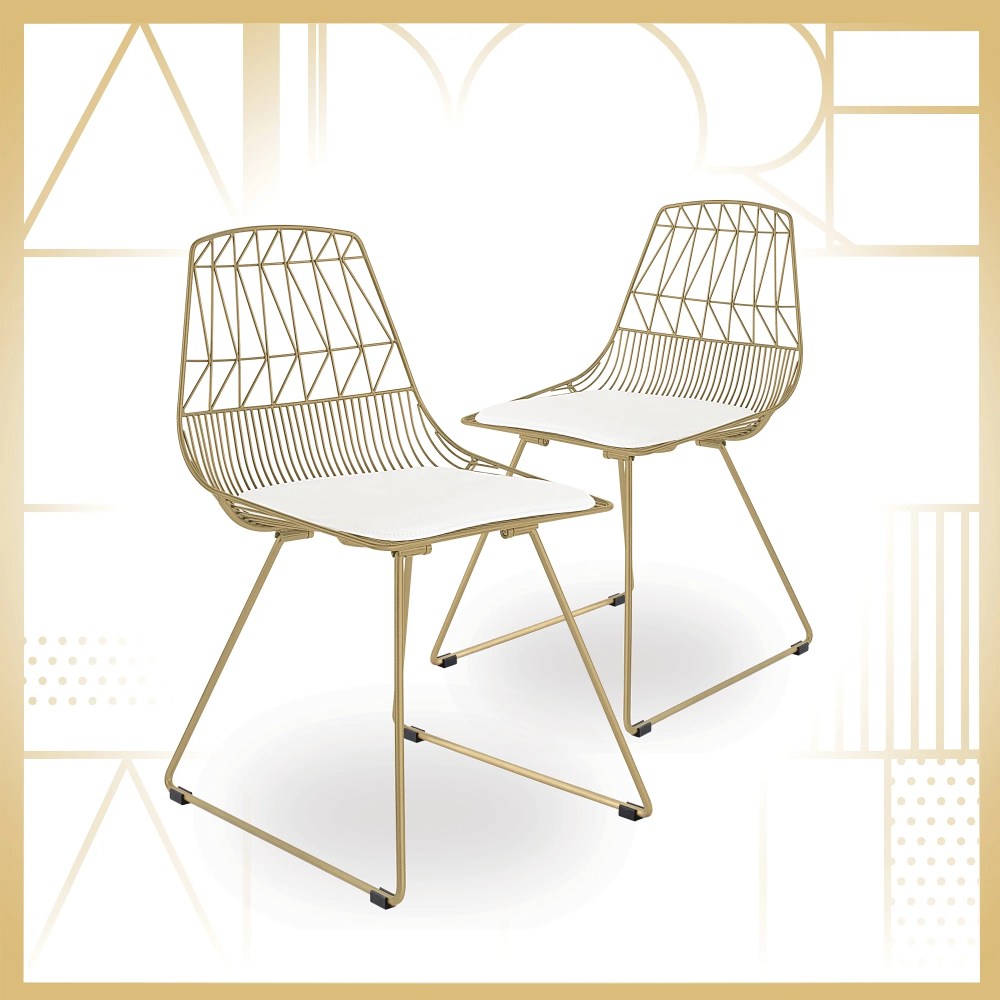 Adore Decor Vivi Set of 2 Gold Wire Dining Chairs
