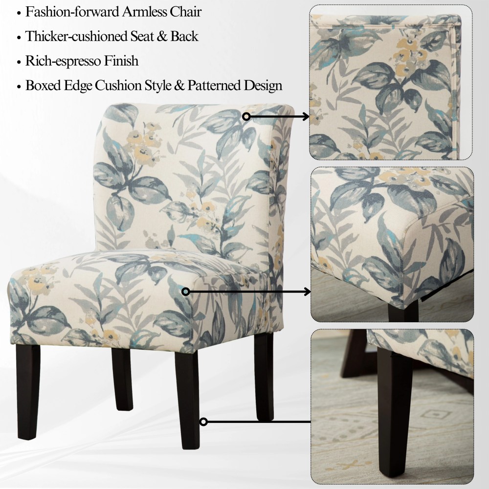 Roundhill Furniture Capa Print Fabric Armless Contemporary Accent Chair in Blue Leaves - Image 10