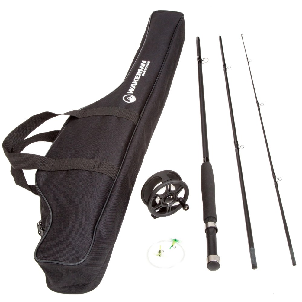 Wakeman Fly Fishing Rod and Reel Combo with Accessories (Black)