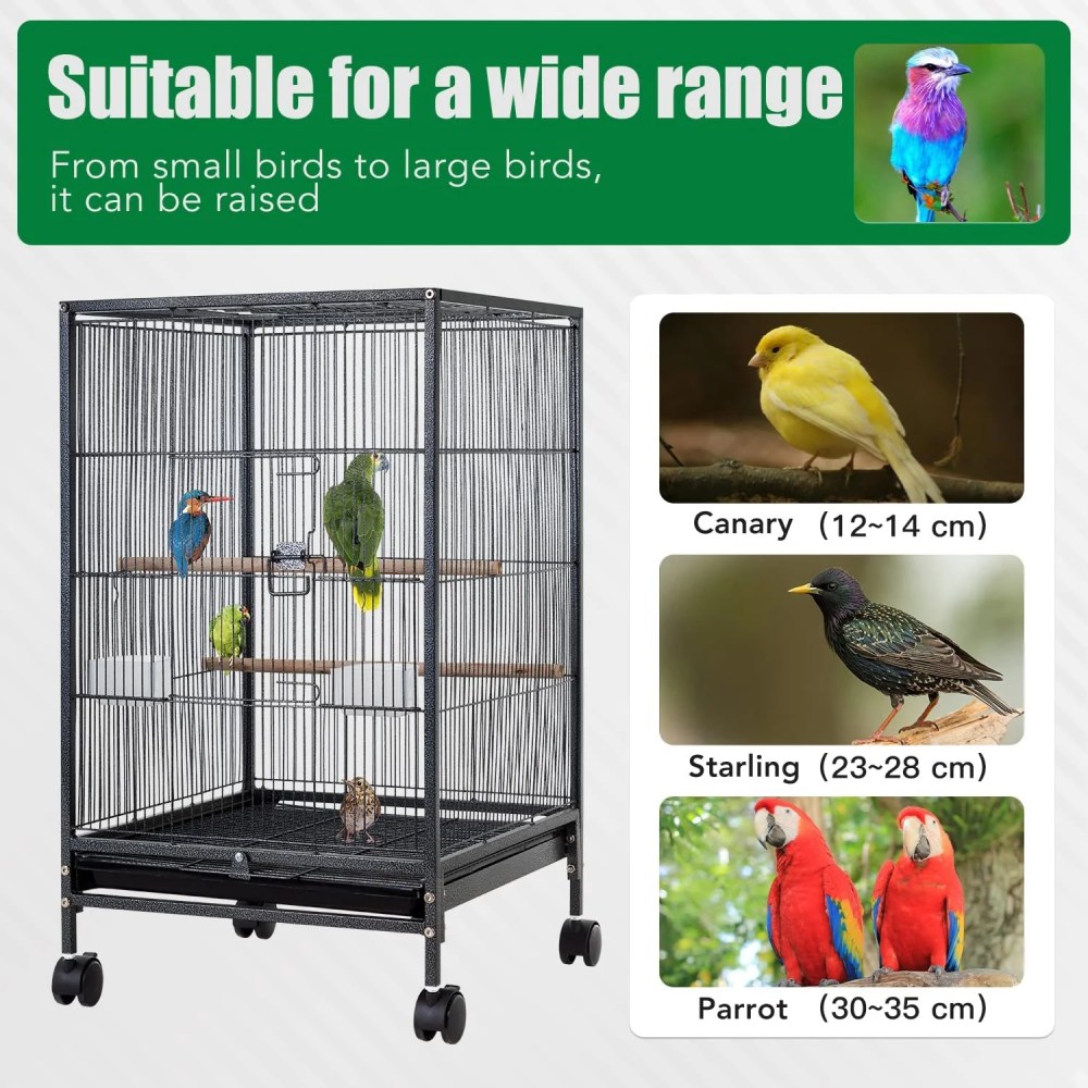 CL.HPAHKL 35 inch Bird Cage with Rolling Stand, Metal Birdcage Parakeet Cage for Parakeets Cockatiel Canary Finch Lovebird Parrotlet Pigeons, Black - Image 4