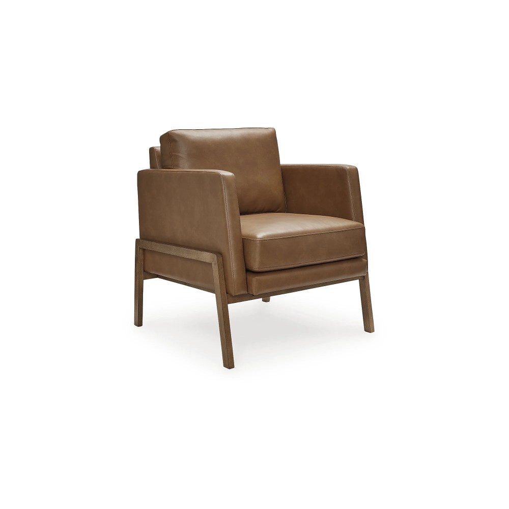 Signature Design by Ashley Numund Modern Faux Leather Accent Chair with Reversible Cushions,Caramel Brown
