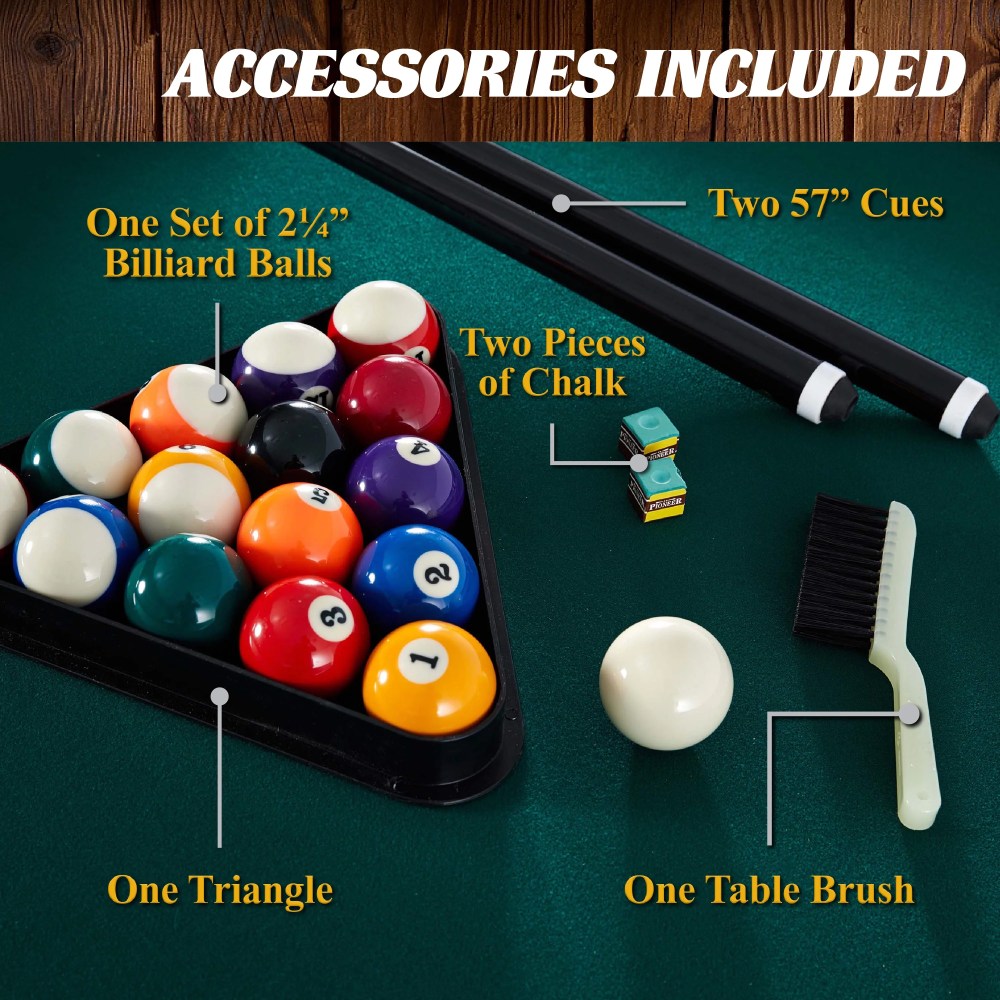 7.25 ft Winstead Pool Table - Full Size Billiard Table with Complete Accessories Set, Green, by Barrington Billiards - Image 6