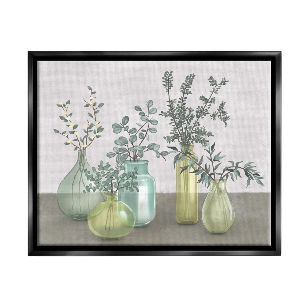 Stupell Industries Plants In Vases Neutral Grey Design Jet Black Framed Floating Canvas Wall Art, 1620, by Ziwei Li