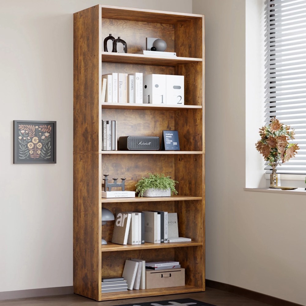 ZUNMOS 6 Shelf Bookcase,63 Inch Tall Open Industrial Standing Bookshelf Large Storage for Home Office,Living Room,Bed Room,Rust