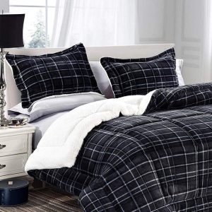 Elegant Comfort 1500 Premier Hotel Collection 3 Pieces Comforter Set Queen, Black Plaid