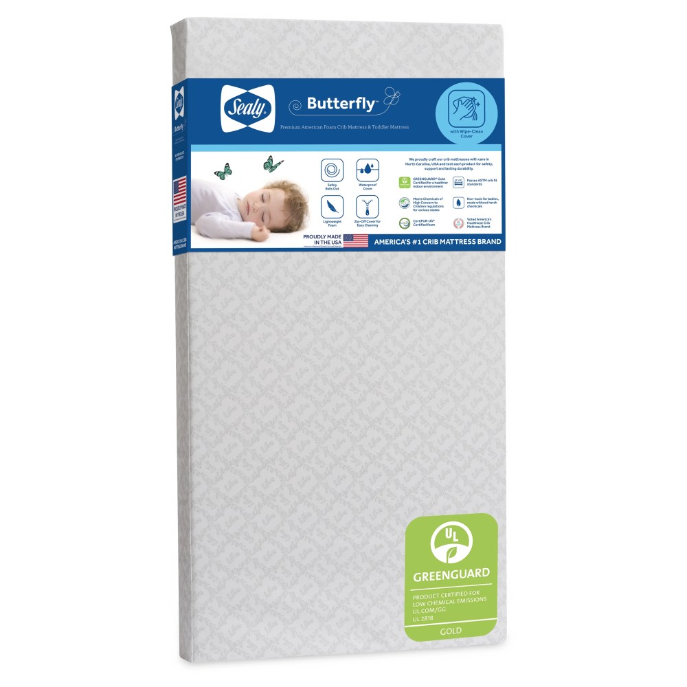 Sealy Butterfly Premium Firm Foam Crib Mattress with Waterproof Cover