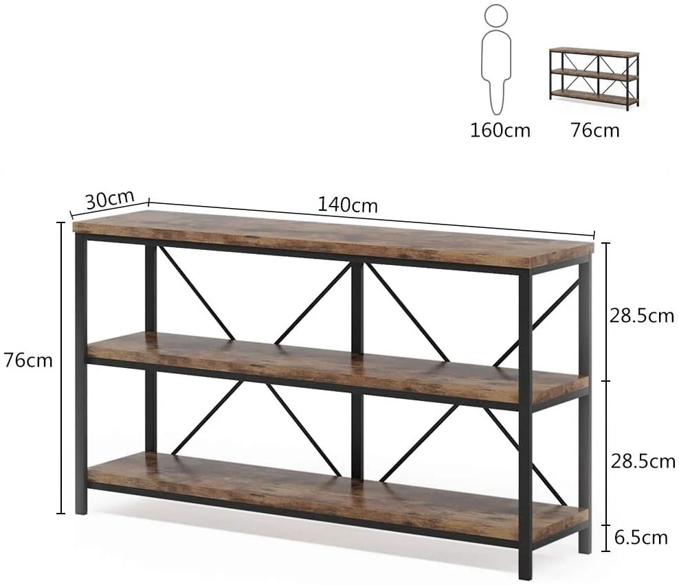 Sofa Table,3 Tiers Sofat Table Narrow Long Sofa Table TV Stand with Shelves for Hallyway,Entryway,Living Room,55 Inch (Brown) - Image 4