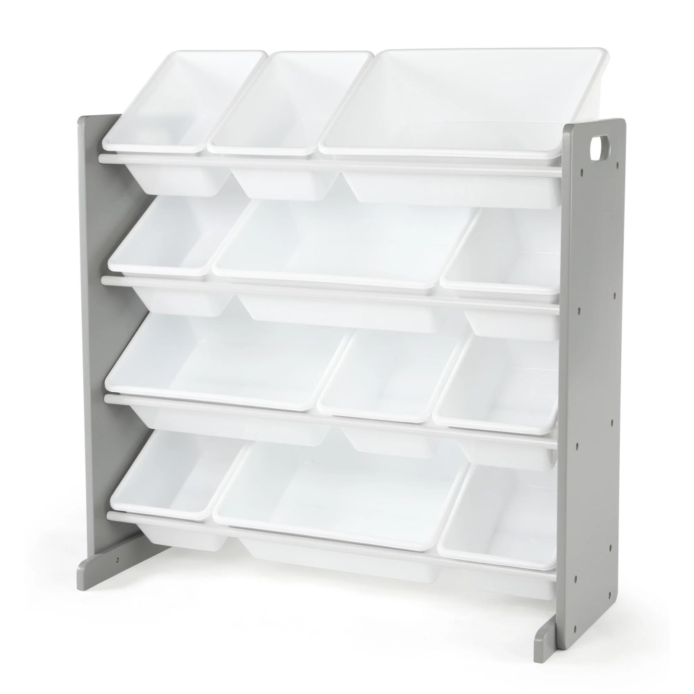 Humble Crew Kids Toy Storage Organizer with 12 Plastic Storage Bins, Grey/White