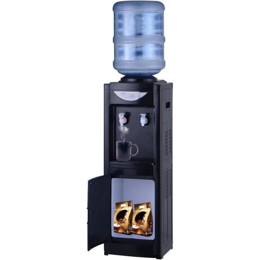 Water Cooler Dispenser,Hot&Cool Top Loading Water Dispenser 5 Gallons Water Coolers with Child Safety Lock Removable Drip Tray & Storage Cabinet(Black)