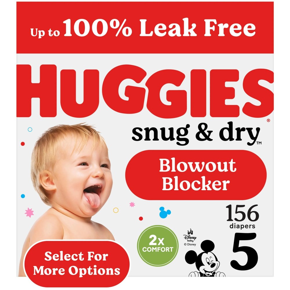 Huggies Snug & Dry Baby Diapers, Size 5 (27 lbs), 156 Ct (Select for More)
