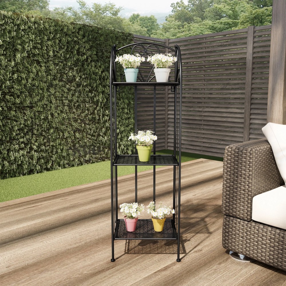 Plant Stand ' 3-Tier Vertical Shelf Indoor or Outdoor Folding Wrought Iron Metal Home and - Image 6
