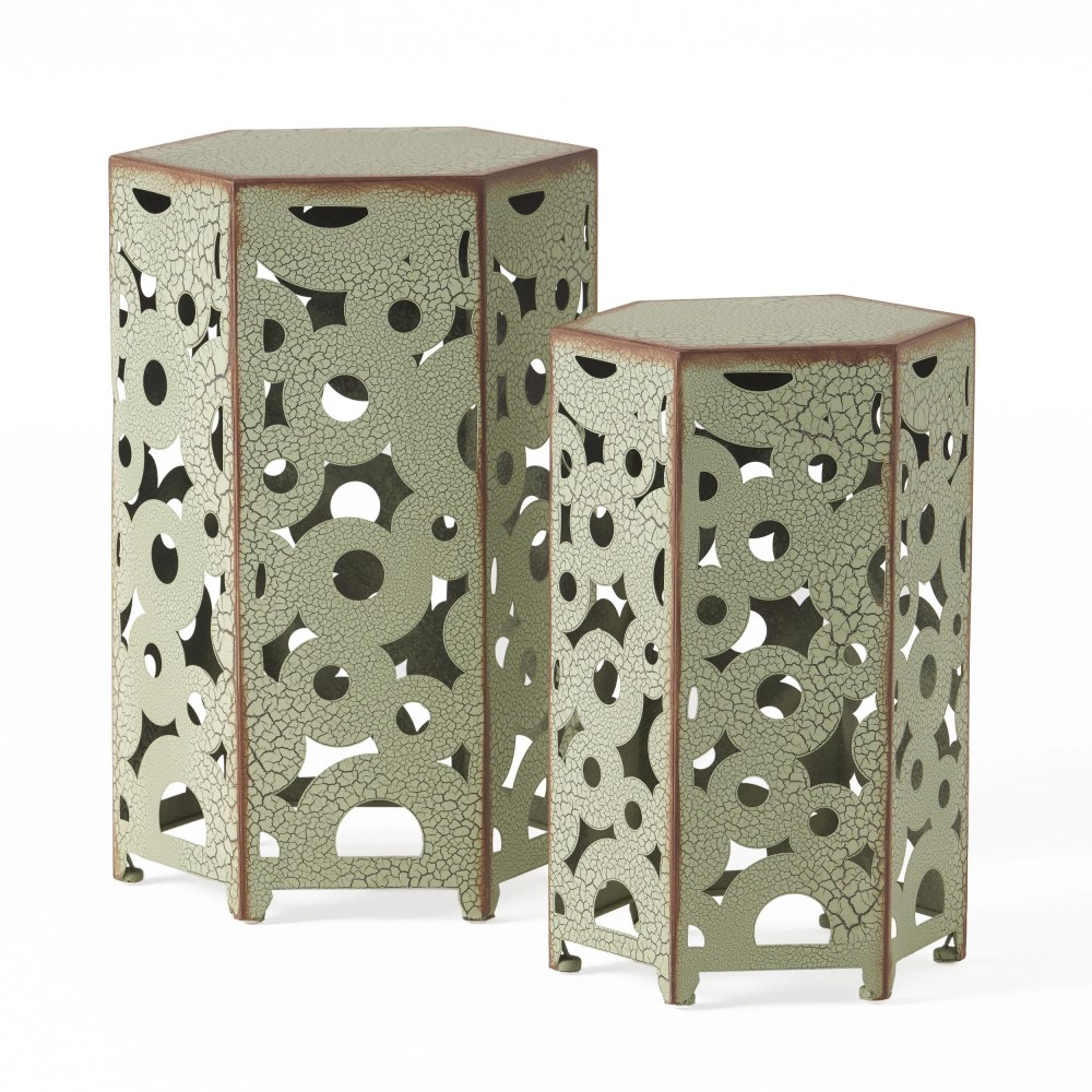 Wayne Outdoor Iron Accent Tables,Set of 2,Green