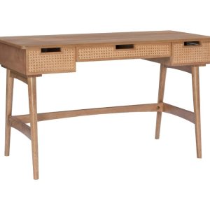 Linon Howry 3-Drawer Rattan Writing Desk,51" W x 23" D,Natural Finish