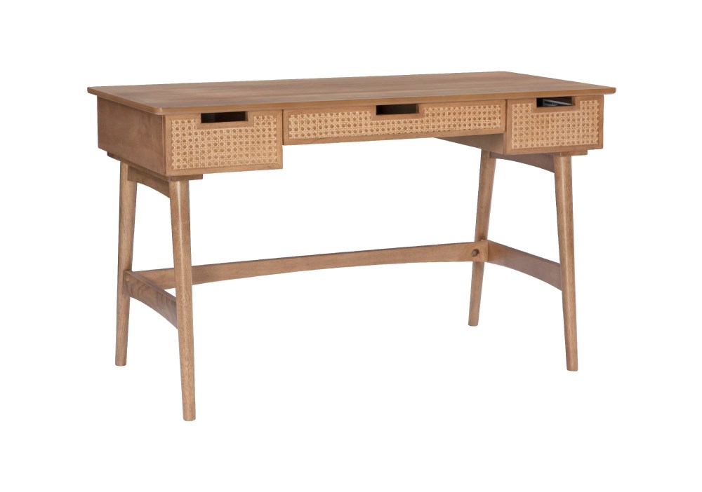 Linon Howry 3-Drawer Rattan Writing Desk,51" W x 23" D,Natural Finish