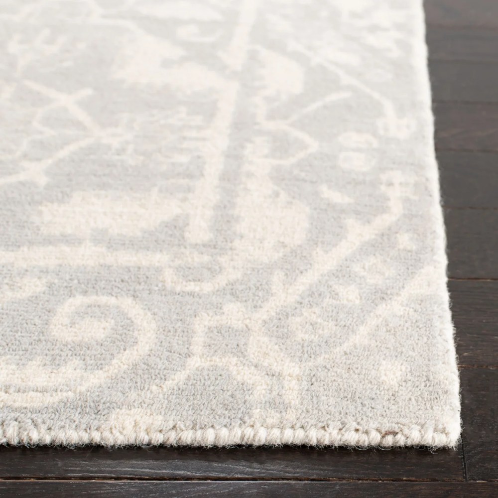 SAFAVIEH Restoration Vintage Eunice Border Wool Area Rug, Light Grey/Ivory, 6" x 6" Round - Image 4
