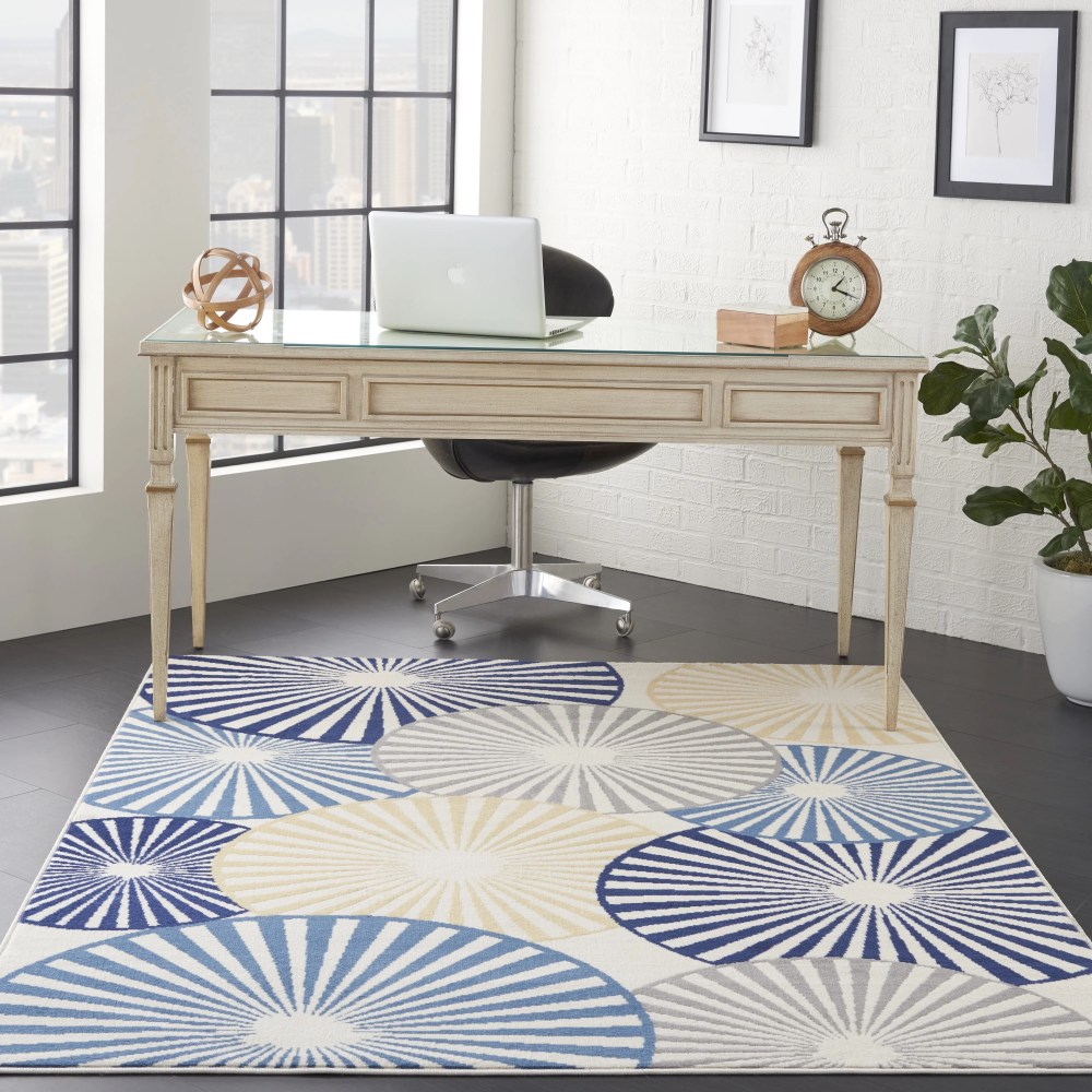 Nourison Grafix Geometric White 5'3" x 7'3" Area Rug, (57)