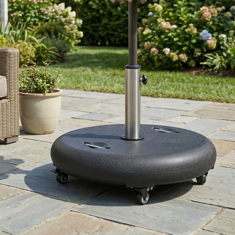 Atticus 90lbs Round Umbrella Base with Wheels, Black
