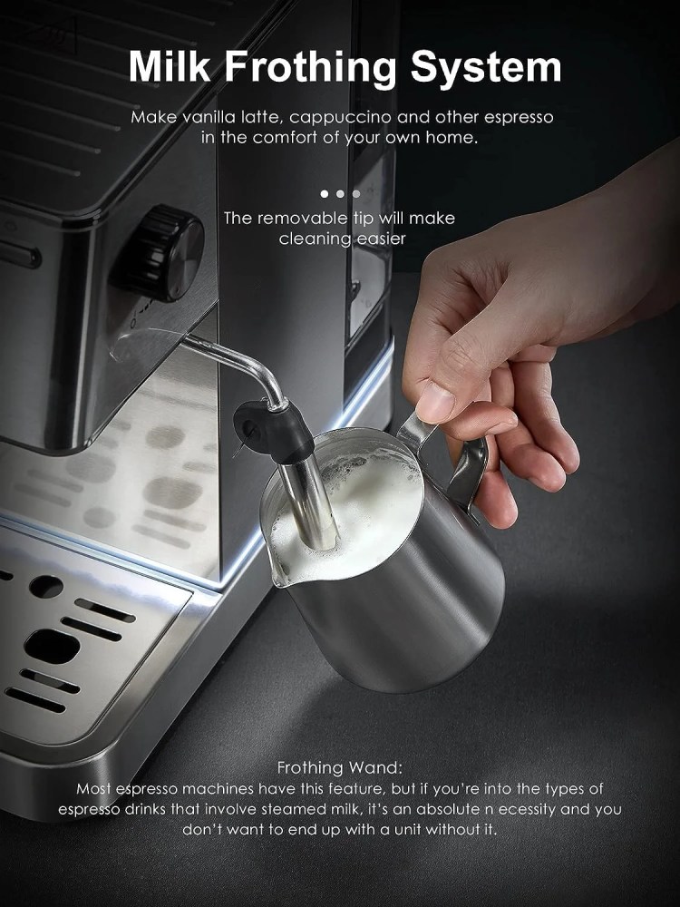Espresso Machine,Cozeemax 20 Bar Espresso and Cappuccino Maker with Milk Frother Steam Wand,Stainless Steel - Image 4