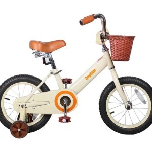 JOYSTAR Vintage Kids Bike with Basket & Training Wheels,12 14 16 20 24 Inch Kids Bike for 2-14 Years Old Girls & Boys, Beige