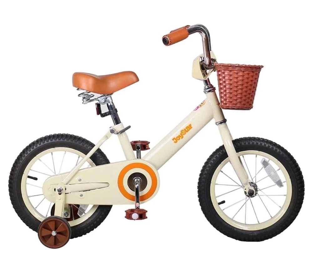 JOYSTAR Vintage Kids Bike with Basket & Training Wheels,12 14 16 20 24 Inch Kids Bike for 2-14 Years Old Girls & Boys, Beige