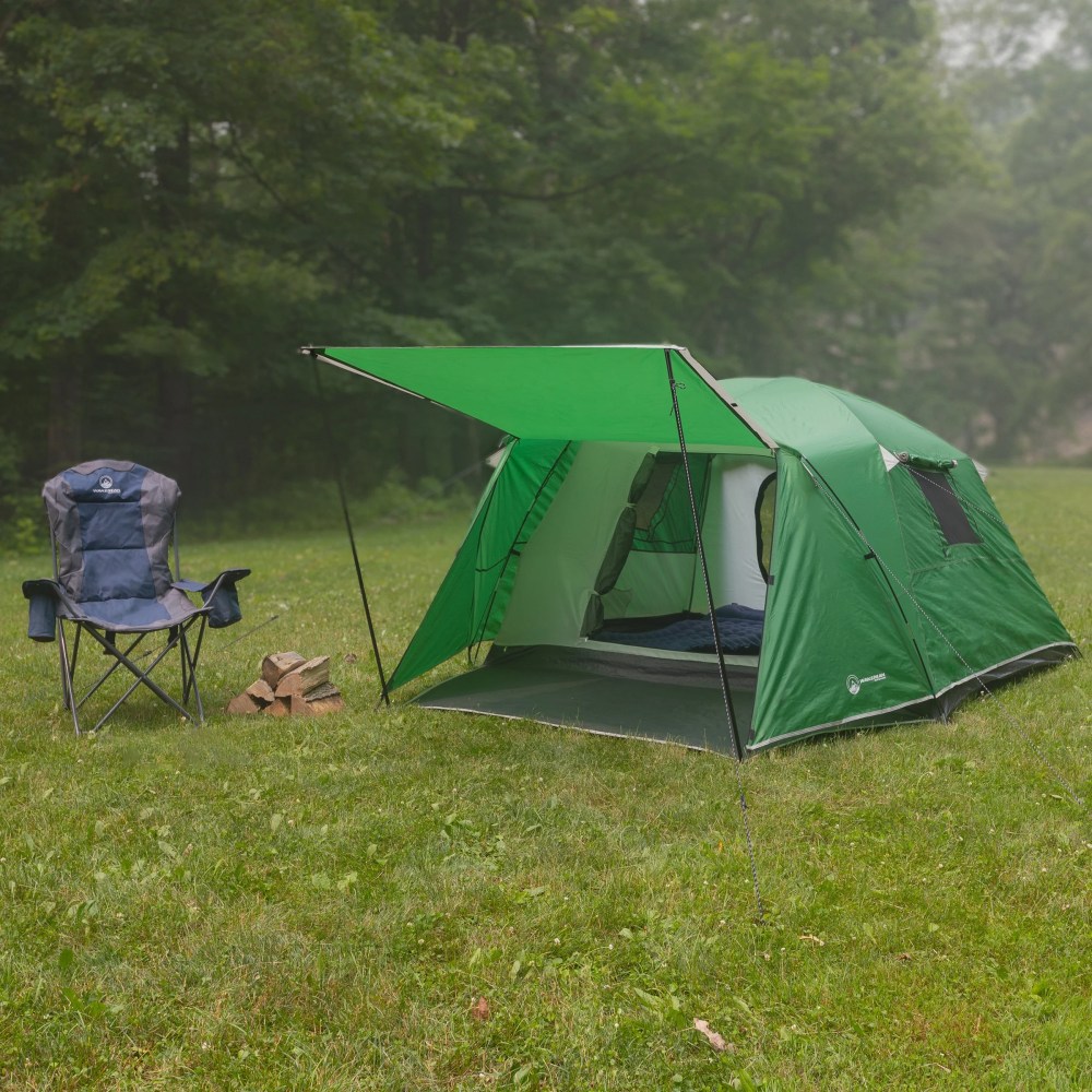 Wakeman Outdoors 4 Person Camping Tent with Attached Porch Canopy, Green - Image 3