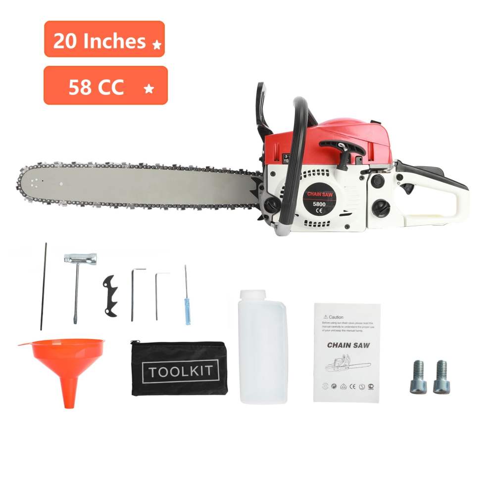 1 Set Gas Chainsaw 20-inch 58CC 3.2HP Rust Resistant Wood Chainsaw 2-Cycle Petrol Powered Chain Saws for Trees and Wood Cutting Aqzb