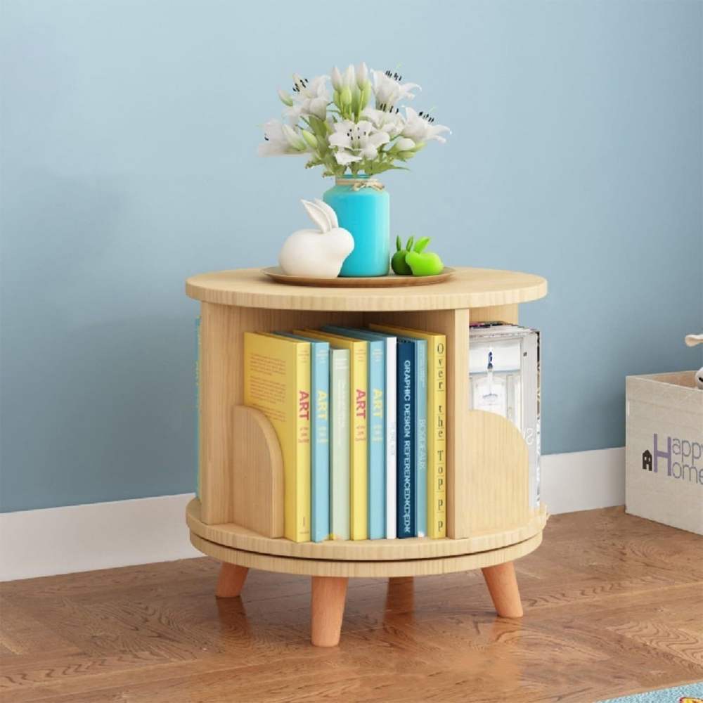 1 Tier Rotating Bookshelf 360'Spinning Bookshelf,Solid Wood Revolving Bookcase With Detachable Feet,18" x 12" Swivel Bookcase For Kids Adults,Spinning Bookshelf Tower Corner Bookshelf