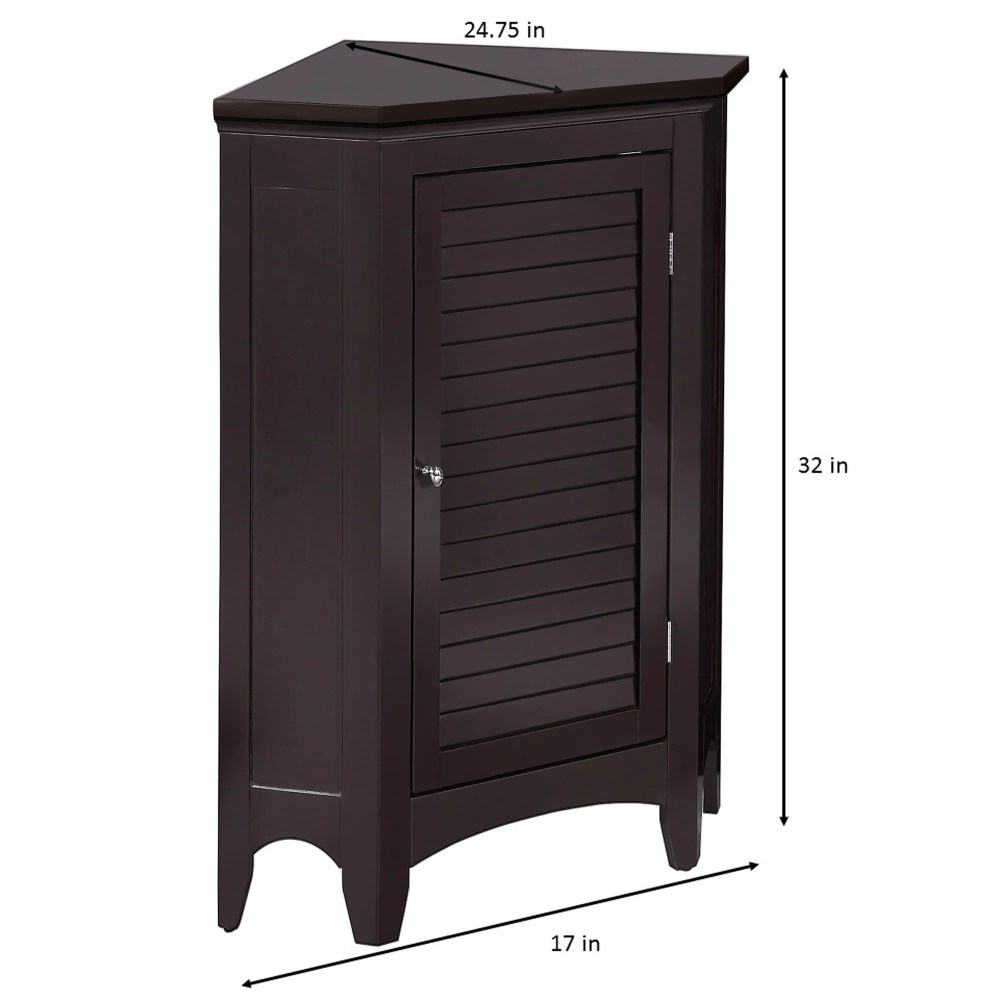 Teamson Home Glancy Freestanding Corner Floor Accent Cabinet with Faux Louvered Door, Dark Brown - Image 6