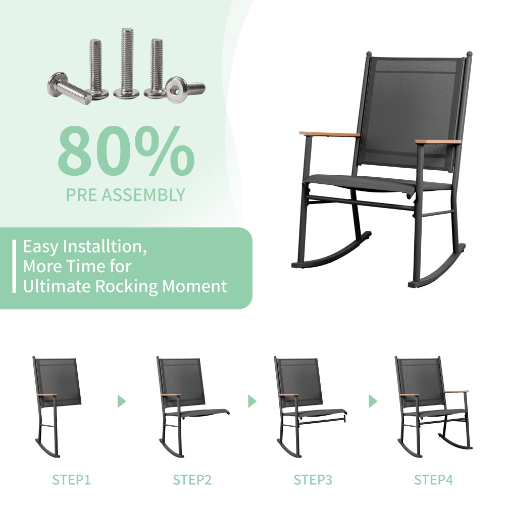 Walsunny Outdoor Patio Chairs Set of 2 Rockers Metal Rocking Chairs Furniture for Porch Backyard Lawn Garden, Black - Image 3