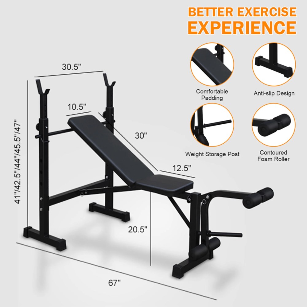 Aukfa Weight Bench Set with Squat Rack, Adjustable Bench with Leg for Home Gym Full-Body Workout, Black - Image 2