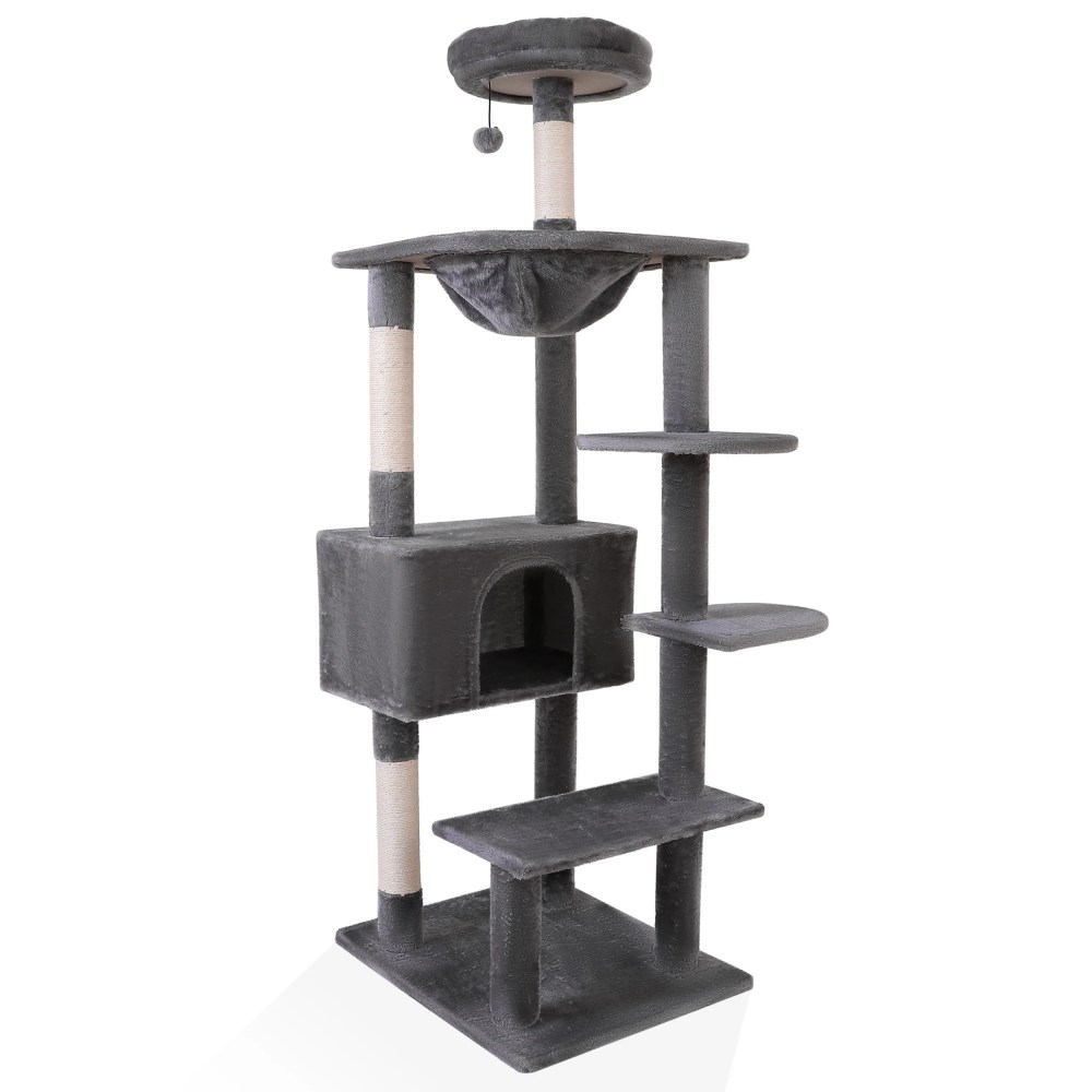 Vibrant Life 70" Cat Tree for Indoor Cat, Multi-Level Cat Tower with Scratching Posts, Gray