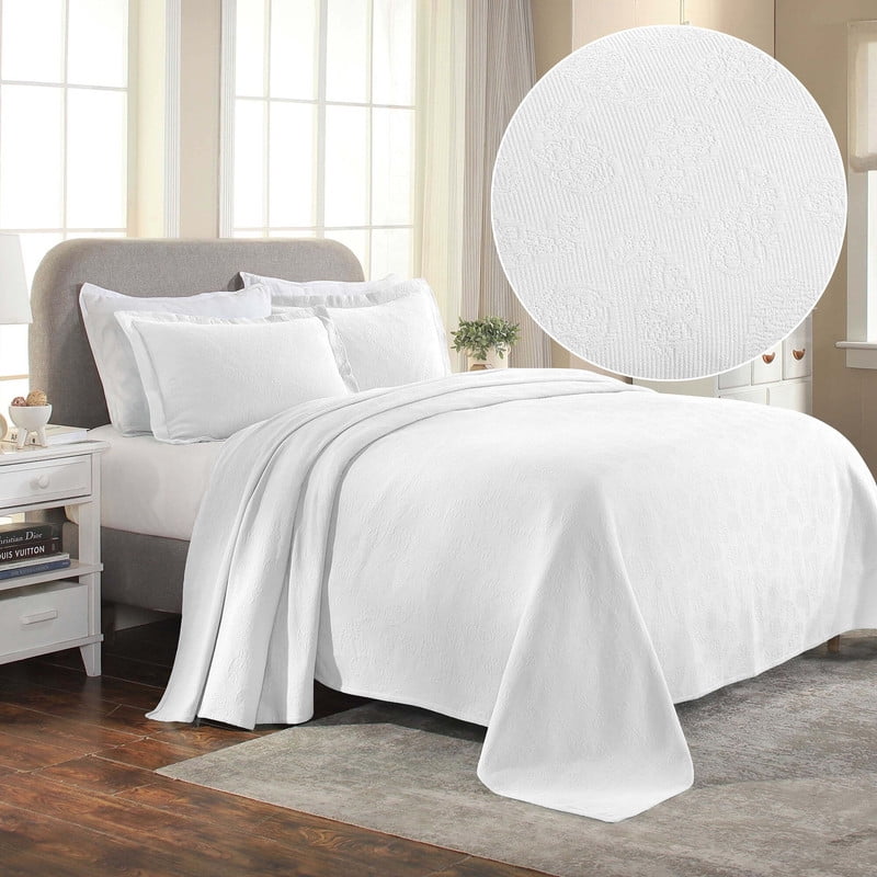 Supeior Paisley Cotton Decorative 3-Piece Bedspread Set, All Season Breathable Bedspreads, Full, White