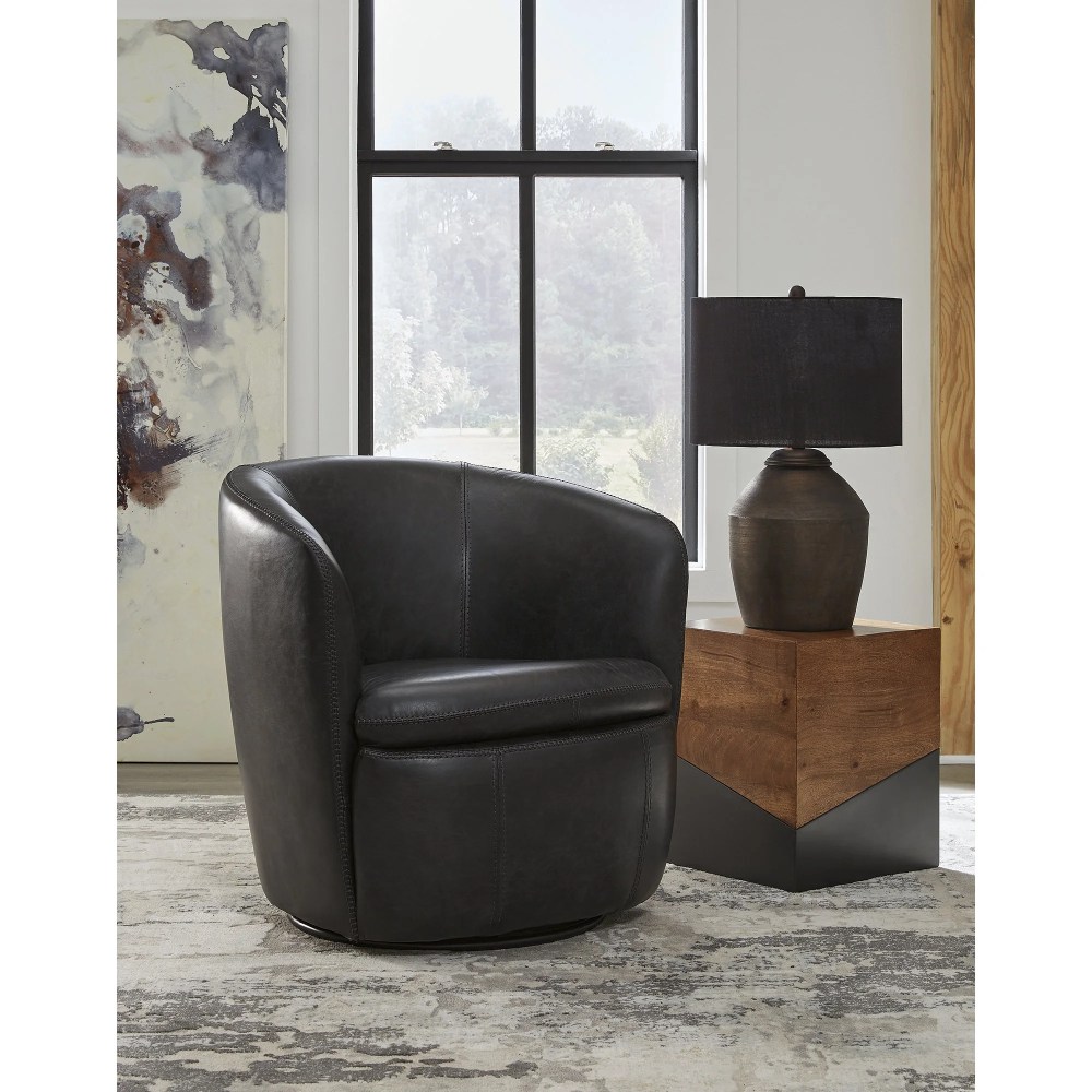 Signature Design by Ashley Kierreys 360 Degree Leather Upholstered Swivel Chair,Midnight