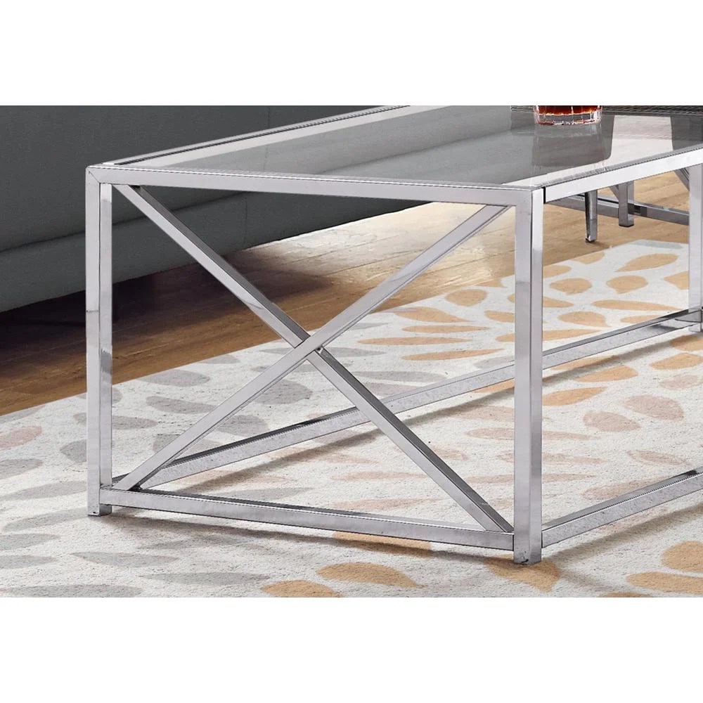 COFFEE TABLE - 44"L / CHROME METAL WITH TEMPERED GLASS - Image 2