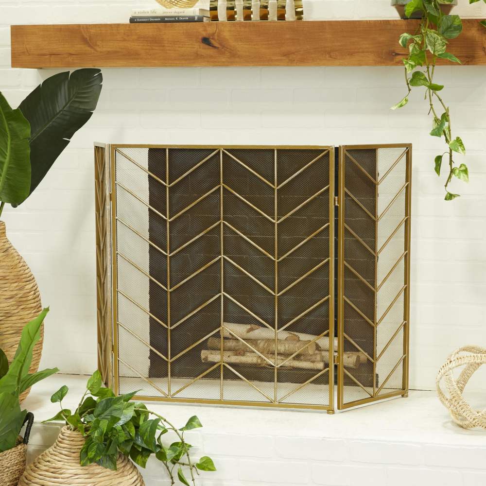 DecMode Gold Modern Metal Zigzag Pattern Fireplace Screen, 52"W x 31"H - Image 6