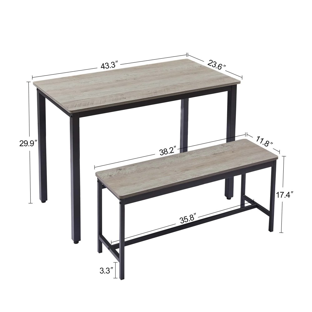 Aukfa 43.3" Dining Table Set for 4, Rectangular Kitchen Table W/ 2 Benches for Small Space,Gray - Image 5