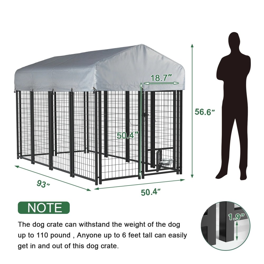 Waleaf 8x4x4 ft Outdoor Dog Kennel Cage for Large Dogs, Large Dog Kennel with Rotating Bowls for Outdoor, Pet Dog Run Enclosures for Dog Crate with Waterproof UV-Resistant Cover and Secure Lock - Image 3