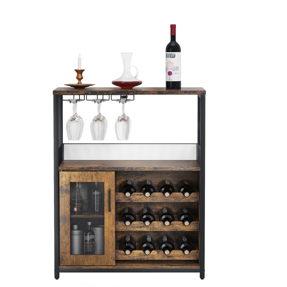 Wine Cabinet Bar Cabinet with Removable Wine Rack,Wine Cabinet and Wine Glass Bar Cabinet with Glass Rack and Mesh Door,Wine Cabinet with Reasonable Functional Partitioning - Image 5