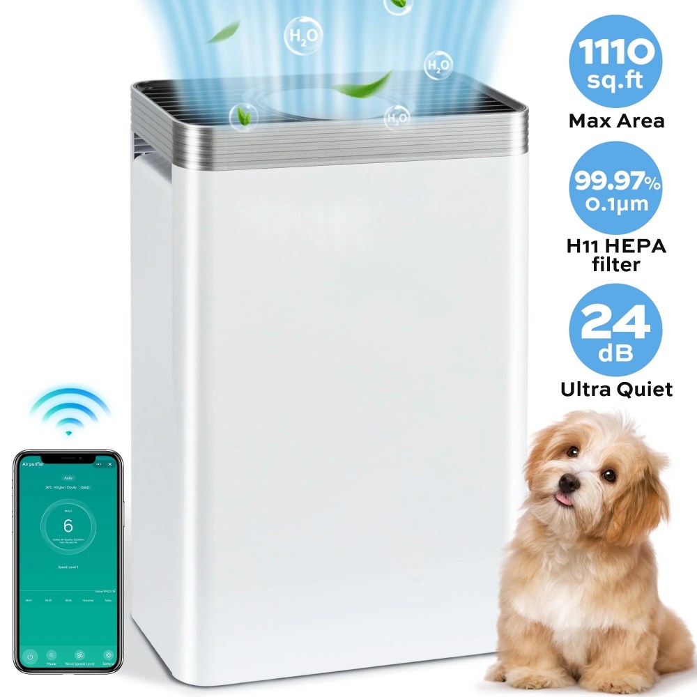 VUSIGN Air Purifier for Home Bedroom 1110 Sq.ft with HEPA Filter, Air Cleaner captures 99.97 0.1" m particles of Pet Allergens Smokers Odors Dust Pollen,White