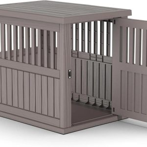 30x21x25in Heavy-Duty Resin Dog Crate for Large Dogs-Weatherproof, Ventilated, Lockable Door Indoor/Outdoor Portable Kennel (Light Coffee)