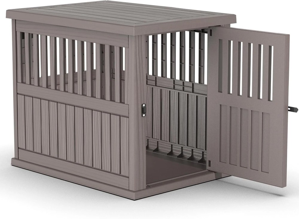 30x21x25in Heavy-Duty Resin Dog Crate for Large Dogs-Weatherproof, Ventilated, Lockable Door Indoor/Outdoor Portable Kennel (Light Coffee)