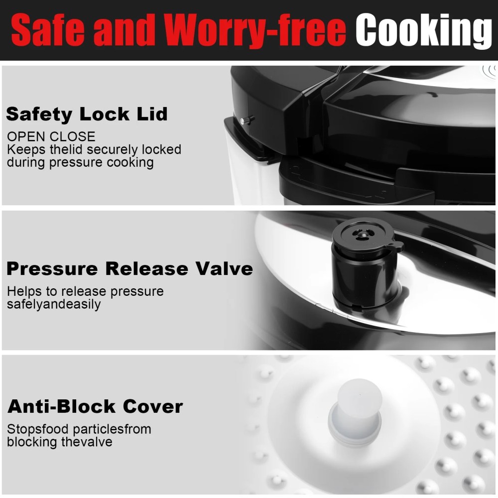 8.5 Quart Electric Pressure Cooker,16-in-1 Multi-Functional Slow Cooker,Rice Cooker,Saute Pan,Soup Pot,Egg Cooker,Warmer,Preset Cooking,Stainless Steel - Image 8