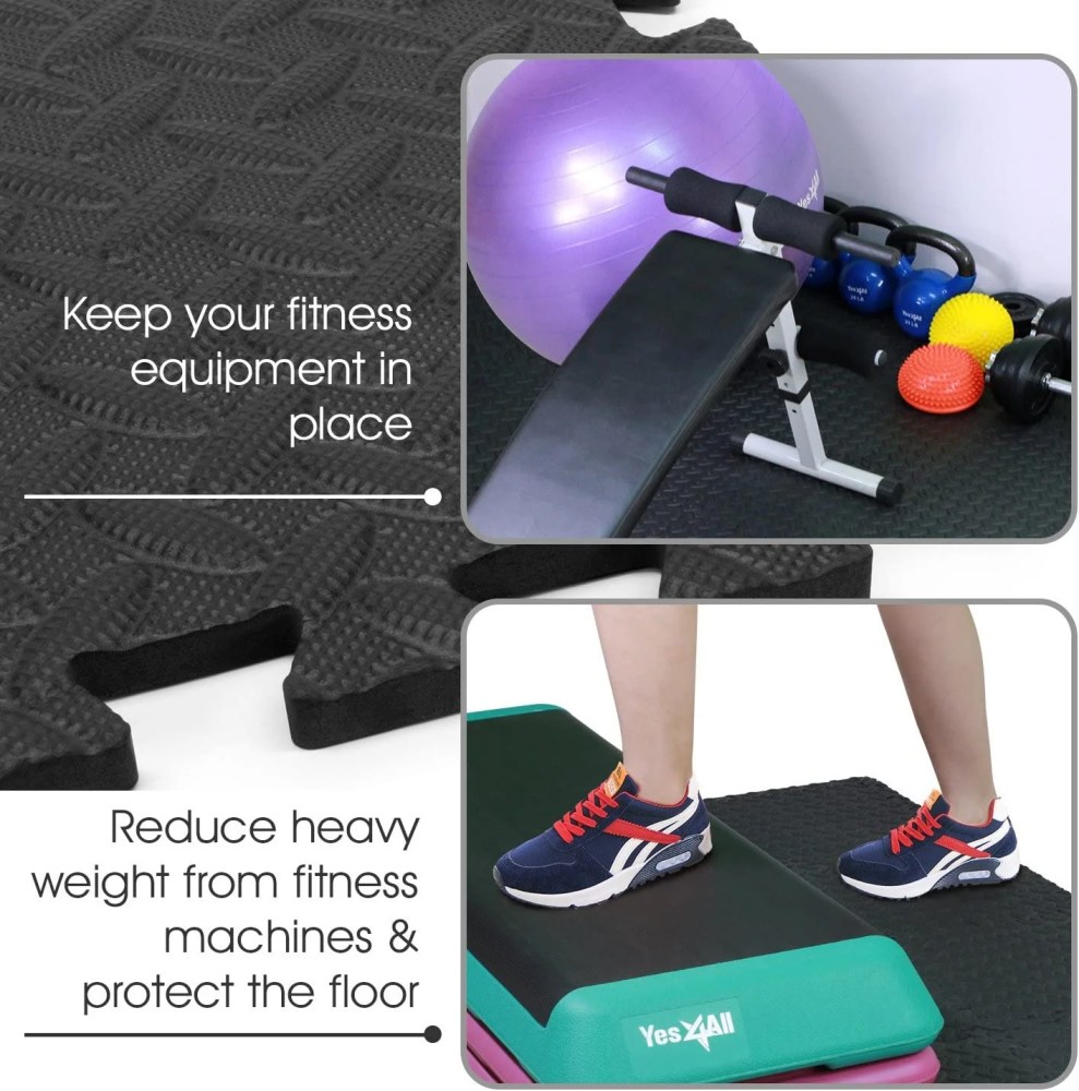 Yes4All 30 pcs Interlocking Exercise Foam Mats, Cover 120 sqft, 3/8 inch, Black Color - Image 7