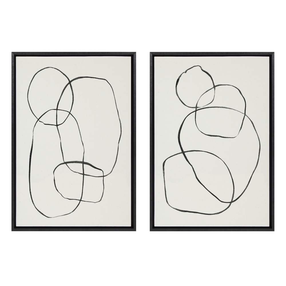 Sylvie Modern Circles and Going in Circles Linen Textured 23 in x 33 in Framed Painting Canvas Art Prints, by Kate and Laurel Set of 2
