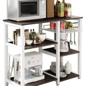 3-Tier Modern Kitchen Cart,Black - Microwave Oven Stand Shelf with Storage,Hanging & Tiered Shelf