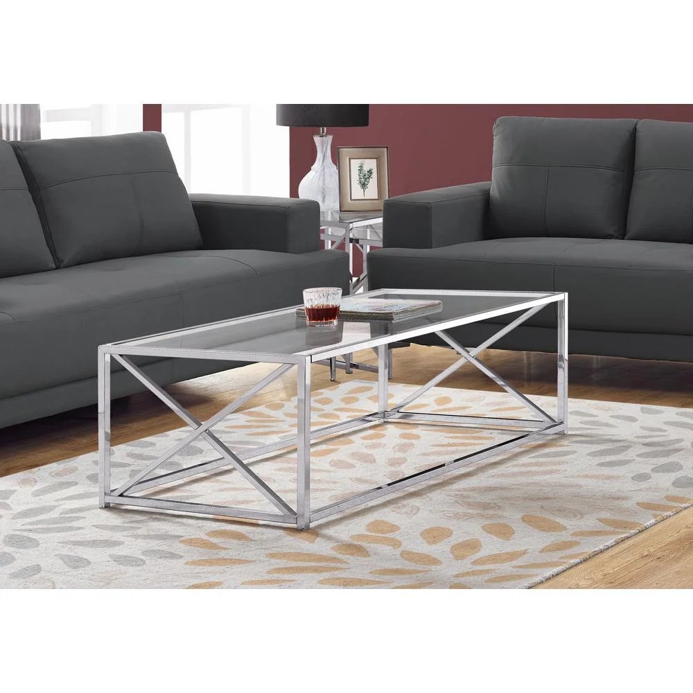 COFFEE TABLE - 44"L / CHROME METAL WITH TEMPERED GLASS - Image 3
