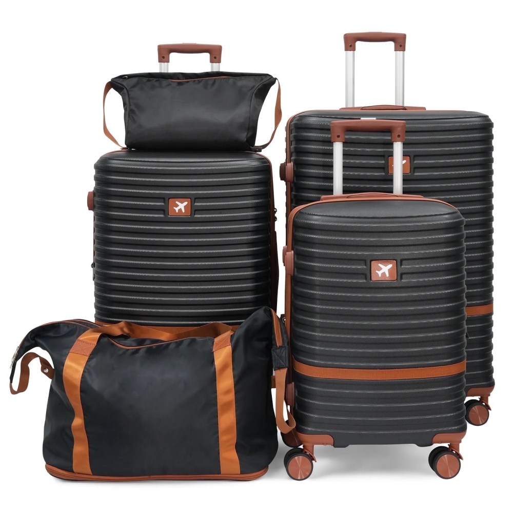 5 Piece Luggage Sets Hardshell Babyqueen Nesting Spinner Suitcases with Carry on Checked Duffel and Toiletry Bag TSA Lock Lightweight for School Family Travel