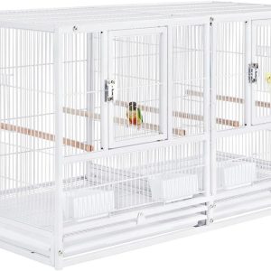 Single Strudy Wrought Iron Stackable Center Divider Breeder Birds Parrots Rolling Breeding Cage With Side Nesting Box Doors